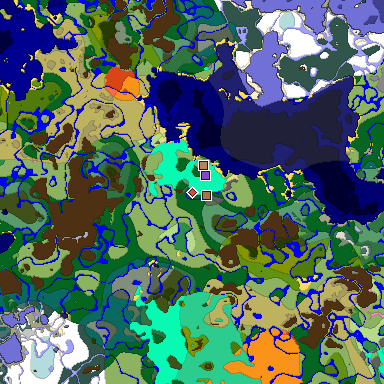 Predicted biome map of Java 1.21.4 seed -8110326101025136850 around estimated spawn