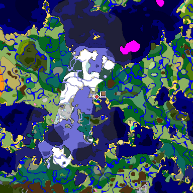 Predicted biome map of Java 1.21.4 seed -1637431198788610331 around estimated spawn