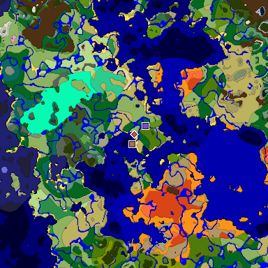 Predicted biome map of Java 1.21.4 seed -7214559274096004520 around estimated spawn