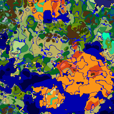 Predicted biome map of Java 1.21.4 seed -2675746661151328447 around estimated spawn
