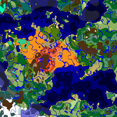 Predicted biome map of Java 1.21.4 seed -7184615983374357204 around estimated spawn