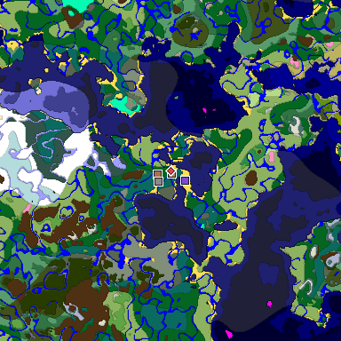 Predicted biome map of Java 1.21.4 seed -335323154863618539 around estimated spawn