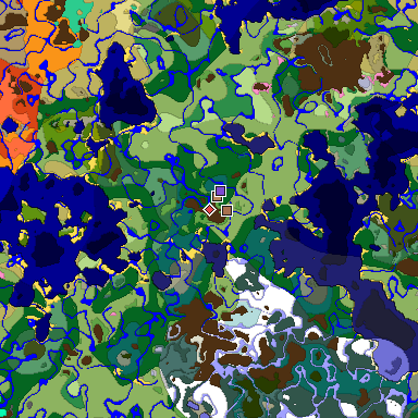Predicted biome map of Java 1.21.4 seed 2586199643520256253 around estimated spawn