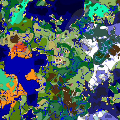 Predicted biome map of Java 1.21.4 seed -7446422700348883045 around estimated spawn