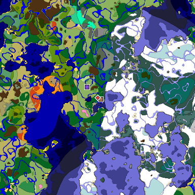Predicted biome map of Java 1.21.4 seed -2187998115381141918 around estimated spawn