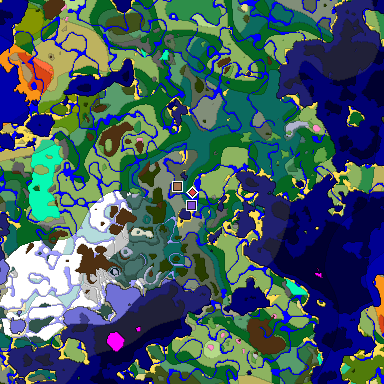 Predicted biome map of Java 1.21.4 seed -7661831846043889749 around estimated spawn