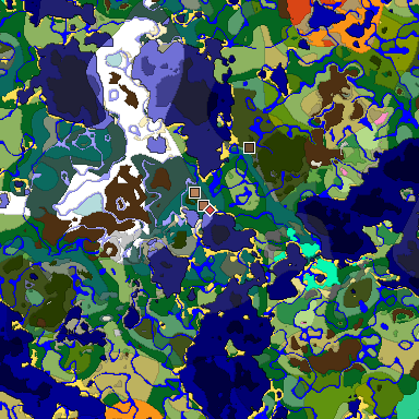 Predicted biome map of Java 1.21.4 seed 3373891774289484397 around estimated spawn