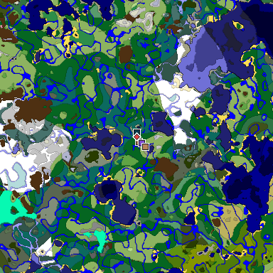 Predicted biome map of Java 1.21.4 seed -8930608600436148144 around estimated spawn