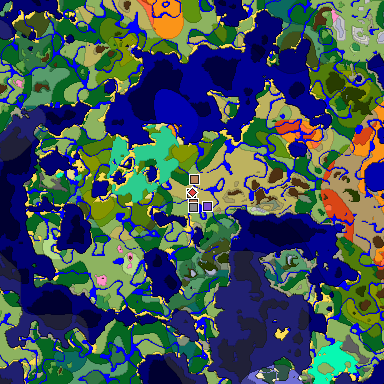 Predicted biome map of Java 1.21.4 seed 1693820138314074668 around estimated spawn
