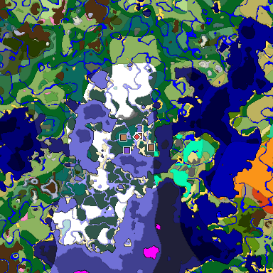 Predicted biome map of Java 1.21.4 seed -6217084333911306124 around estimated spawn