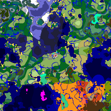 Predicted biome map of Java 1.21.4 seed 8945878594310400346 around estimated spawn