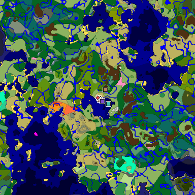 Predicted biome map of Java 1.21.4 seed -6743798397207053488 around estimated spawn