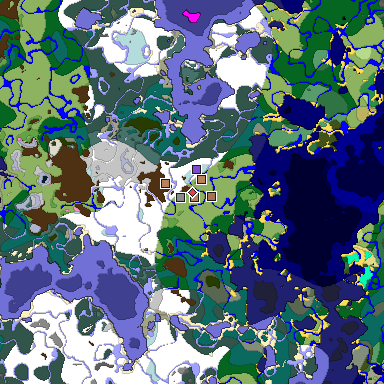 Predicted biome map of Java 1.21.4 seed 6362564923535677339 around estimated spawn
