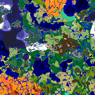 Predicted biome map of Java 1.21.4 seed -8189735685292281258 around estimated spawn