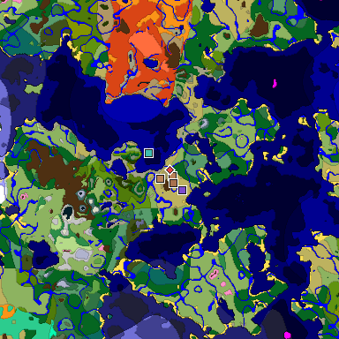 Predicted biome map of Java 1.21.4 seed -7840722297253642955 around estimated spawn