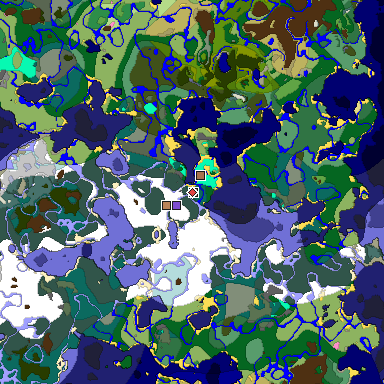 Predicted biome map of Java 1.21.4 seed 3127719209310451287 around estimated spawn