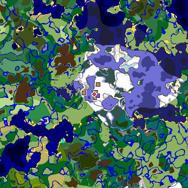 Predicted biome map of Java 1.21.4 seed 49196814757895757 around estimated spawn