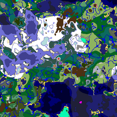 Predicted biome map of Java 1.21.4 seed -8663546668281275467 around estimated spawn