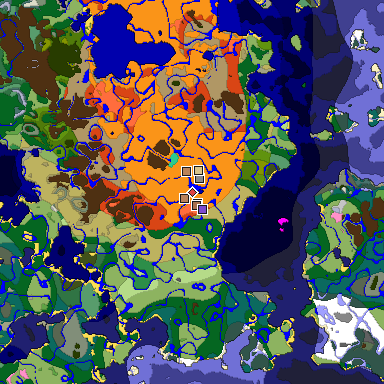 Predicted biome map of Java 1.21.4 seed 5525074346096240860 around estimated spawn