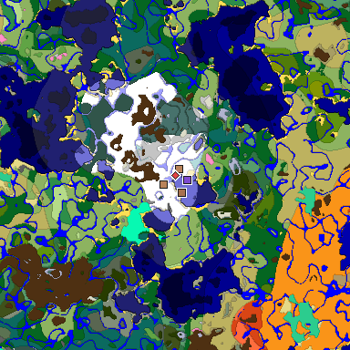 Predicted biome map of Java 1.21.4 seed -1154612411249691546 around estimated spawn