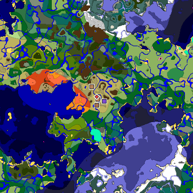 Predicted biome map of Java 1.21.4 seed -7191287936287347157 around estimated spawn