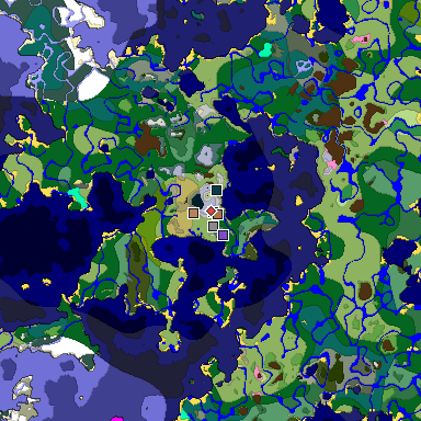 Predicted biome map of Java 1.21.4 seed 5478701882069841745 around estimated spawn