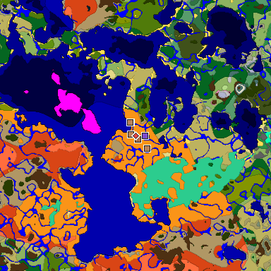 Predicted biome map of Java 1.21.4 seed -1064324480313421276 around estimated spawn