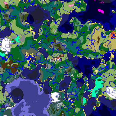 Predicted biome map of Java 1.21.4 seed -5002805995114444253 around estimated spawn