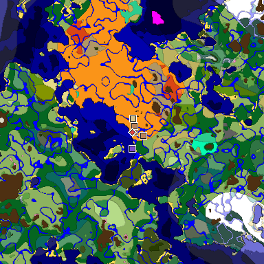 Predicted biome map of Java 1.21.4 seed 7396953286846844642 around estimated spawn