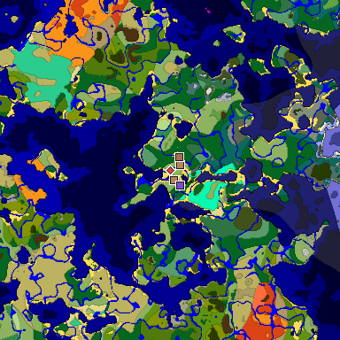 Predicted biome map of Java 1.21.4 seed -3648810201414875939 around estimated spawn