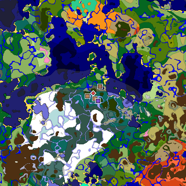 Predicted biome map of Java 1.21.4 seed 7674197389835784385 around estimated spawn