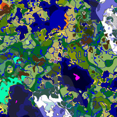 Predicted biome map of Java 1.21.4 seed 810600222834828104 around estimated spawn