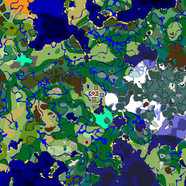 Predicted biome map of Java 1.21.4 seed -7553811023404378287 around estimated spawn