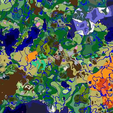 Predicted biome map of Java 1.21.4 seed -4960261389774921425 around estimated spawn