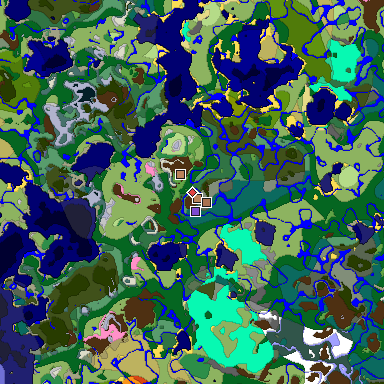 Predicted biome map of Java 1.21.4 seed -7420772831670047464 around estimated spawn