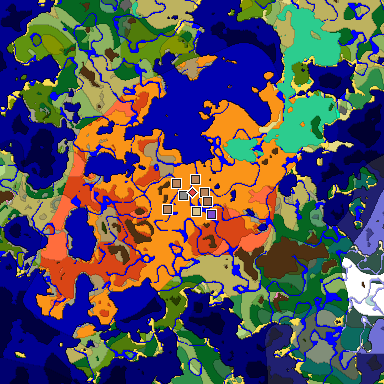 Predicted biome map of Java 1.21.4 seed -4703152537412913627 around estimated spawn
