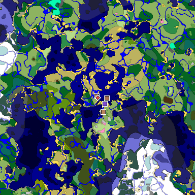 Predicted biome map of Java 1.21.4 seed 3667264442277415538 around estimated spawn