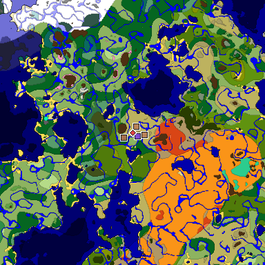 Predicted biome map of Java 1.21.4 seed -2191291506774030337 around estimated spawn