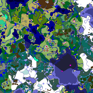 Predicted biome map of Java 1.21.4 seed -7782674422681283559 around estimated spawn