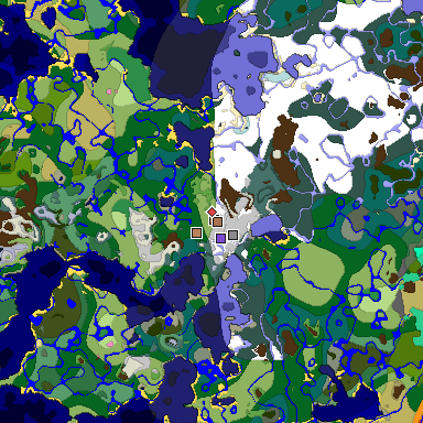 Predicted biome map of Java 1.21.4 seed 7579467561320748101 around estimated spawn