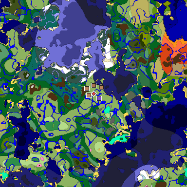 Predicted biome map of Java 1.21.4 seed -2290227182778100744 around estimated spawn