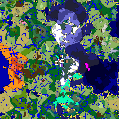 Predicted biome map of Java 1.21.4 seed -3489939059494343788 around estimated spawn