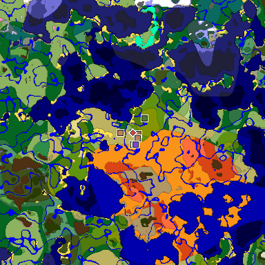 Predicted biome map of Java 1.21.4 seed -4042092540767953633 around estimated spawn