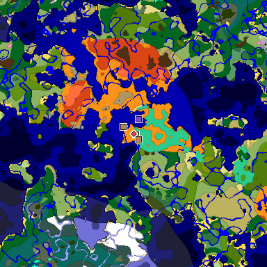 Predicted biome map of Java 1.21.4 seed -7441802803349162131 around estimated spawn