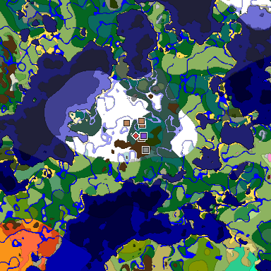 Predicted biome map of Java 1.21.4 seed 4089301771783759946 around estimated spawn