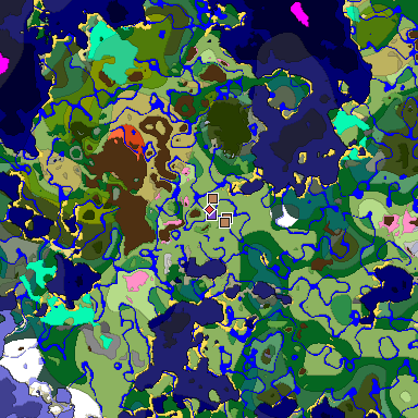 Predicted biome map of Java 1.21.4 seed -397447280634980536 around estimated spawn