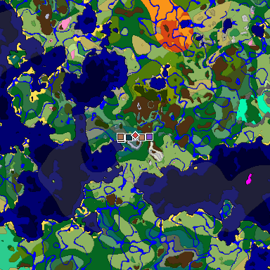 Predicted biome map of Java 1.21.4 seed -4115112077309713652 around estimated spawn