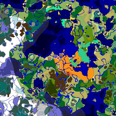 Predicted biome map of Java 1.21.4 seed 4363077129128870580 around estimated spawn