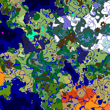 Predicted biome map of Java 1.21.4 seed 4277399133903047049 around estimated spawn
