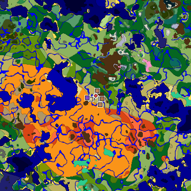 Predicted biome map of Java 1.21.4 seed -8131962614856647367 around estimated spawn